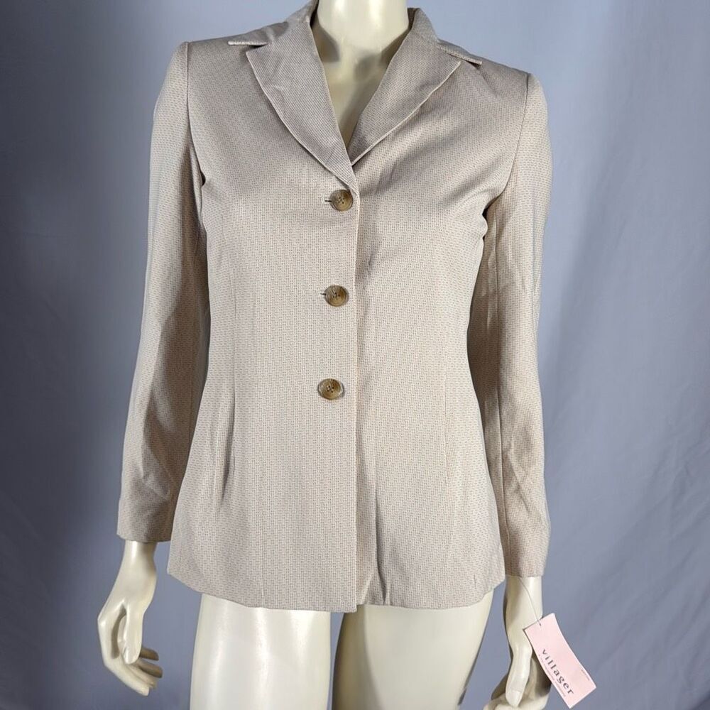 NWT Vintage Liz‎ Claiborne Beige Women’s Button Down Blazer Size 4P